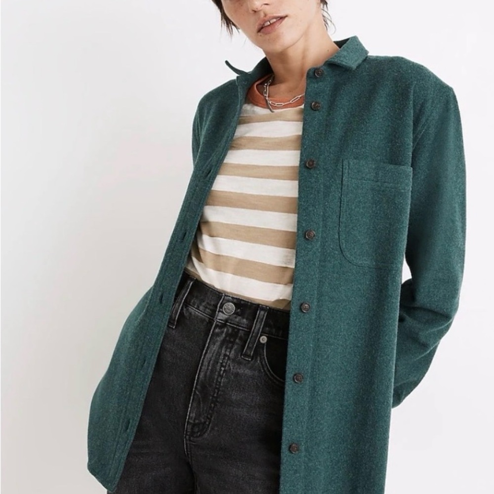 Madewell green flannel button up